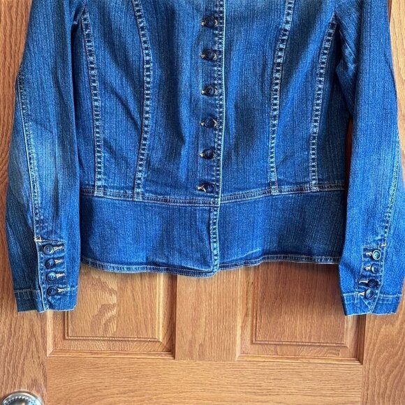 a.n.a Women's Medium Blue Denim Military Jacket Button Up Stand Collar - Picture 4 of 5